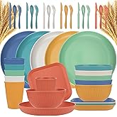42-Piece Plates and Bowls Sets Wheat Straw Dinnerware Sets Service for 6, Unbreakable Dishwasher Microwave Safe Dishes Set Cups Sets Dinner Plates and Bowls Set for Kitchen