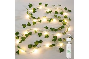 Rechargeable Fairy Lights, 6.56ft Artificial Ivy with 20 LED, 8 Mode with Timer USB Removable Battery Compartment Twinkle Str