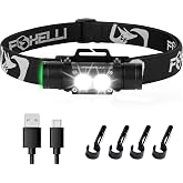 Foxelli Ultra Bright Rechargeable Headlamp &ndash; IPX7 Waterproof, 1200 Lumen LED Light for Work &amp; Outdoors, with Battery &amp; Hooks - Perfect for Hard Hat or Helmet