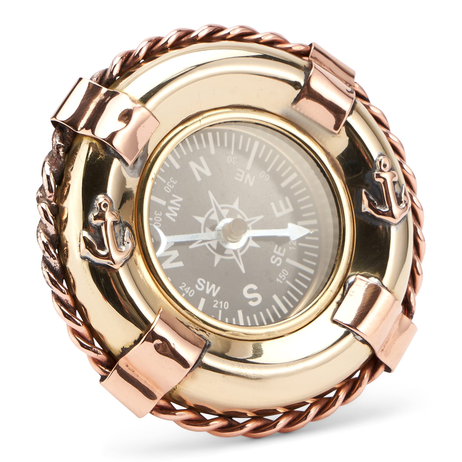 NKlaus Maritim 6,5 cm compass life ring in brass gold and copper bag compass 11664