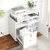 COTUBLR Lateral File Cabinet, Mobile Filing Cabinet with Locking Drawer, Rolling Printer Stand with Power Outlet for Home Off