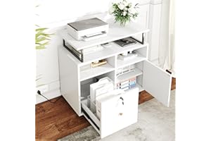 COTUBLR Lateral File Cabinet, Mobile Filing Cabinet with Locking Drawer, Rolling Printer Stand with Power Outlet for Home Off
