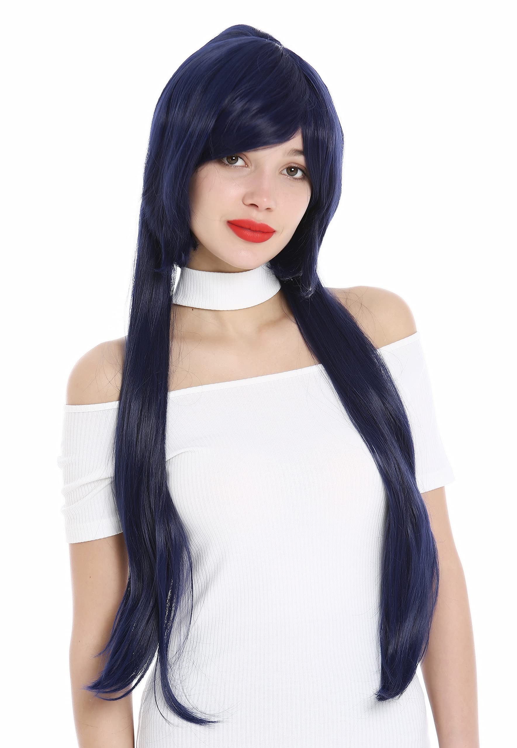 WIG ME UP - 0817-T4027 Lady quality wig Cosplay Gothic Lolita style short sleek and adjustable long straight pigtail ponytail with claw clamp dark blue