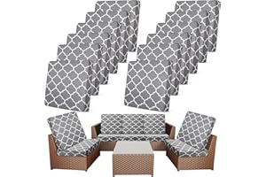 Newwiee 12 Pcs Patio Stretch Outdoor Cushion Covers Sofa Couch Covers Replacement Couch Slipcover for Sofa Seat Chair Porch Patio Furniture Protector, Flexibility and Washable(Moroccan,Gray)
