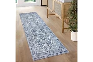 KUTA Oriental Washable Runner Rug, 2x5 Rug Runner Non-Slip Vintage Blue 5ft Hallway Kitchen Runner Rug Ultra Soft Printed Distressed Medallion Floor Carpet Runner for Bedroom Laundry Room