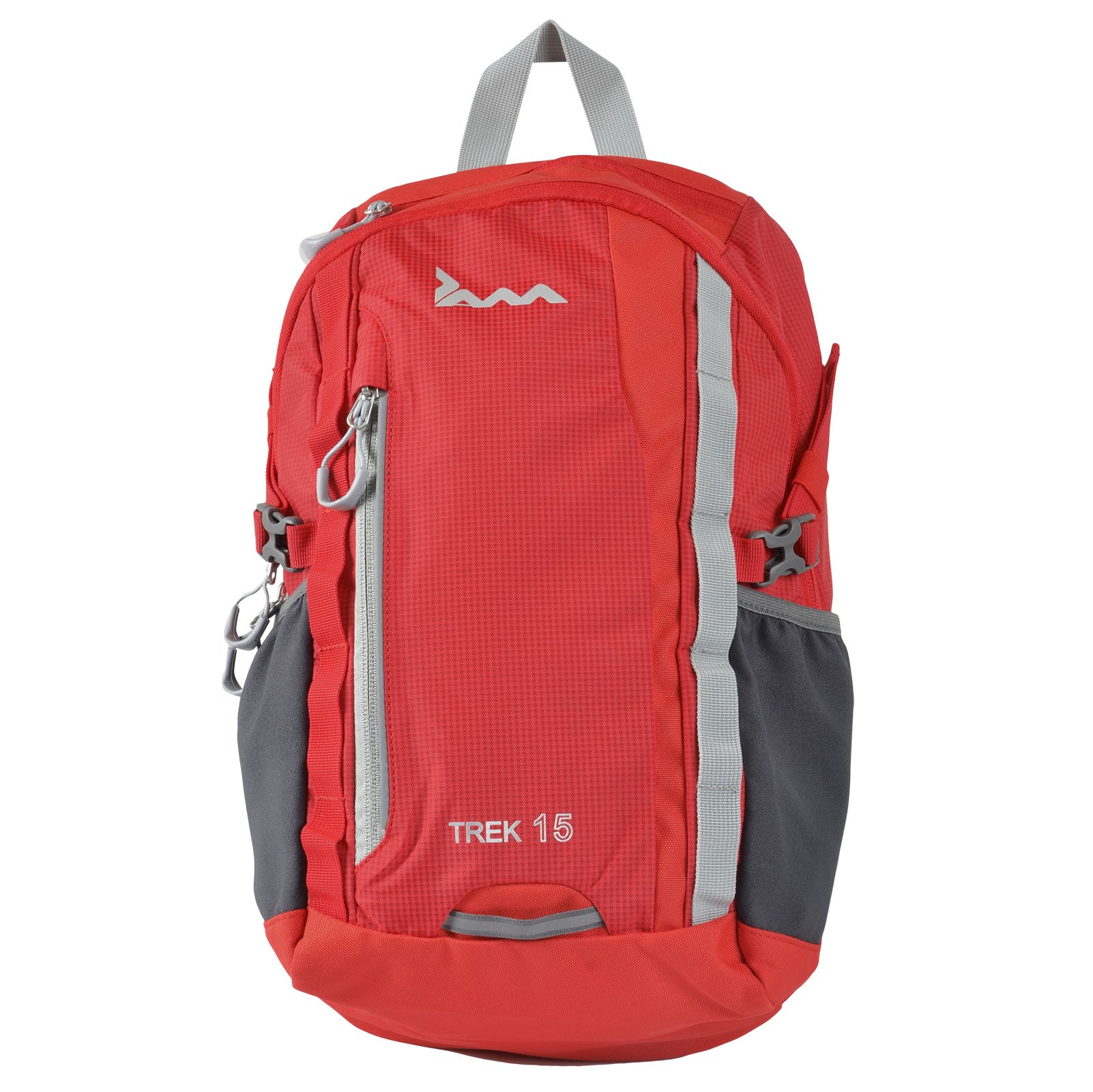 JAM Trek Backpack Red Grey 25L Waterproof Comfortable Rucksack with Thick Padded Back Panel and Secure iPad Pocket Ideal For College Hiking Festival Camping Travel Lightweight Strong Chest Strap