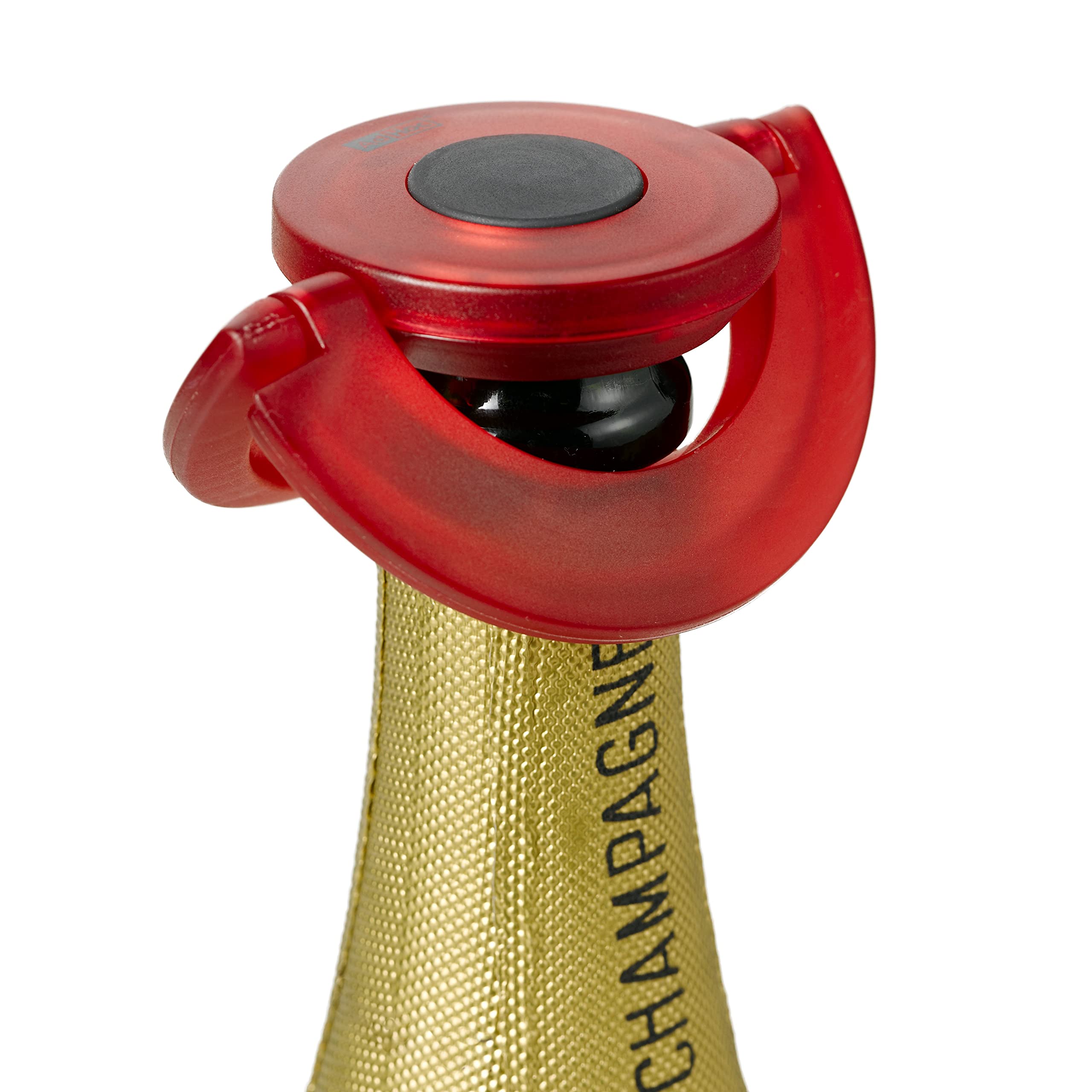 AdHoc Gusto Red Champagne Bottle Stopper, Fizzy Wine Bottle Stopper, Ultra Flat, Leak Proof, Keeps Fizz, Plastic/Silicone, Ultra Flat, Leak Proof 17mm x 82mm — image 1