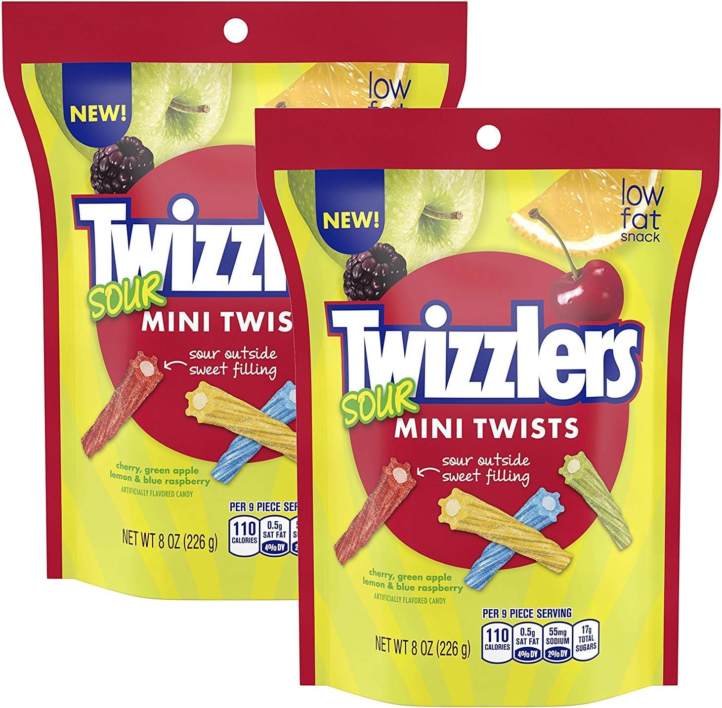 Two Bags of Twizzlers Sour Mini Twists, 8 Oz - PACK OF 2