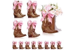 Memorywuu 12 Set Brown Western Cowboy Bow Boots Flower Boxes Centerpiece Boot Shape Gift Boxes Western Party Decoration Vase Centerpiece for Table Boots for Rodeo Birthday Baby Shower Wedding Supplies