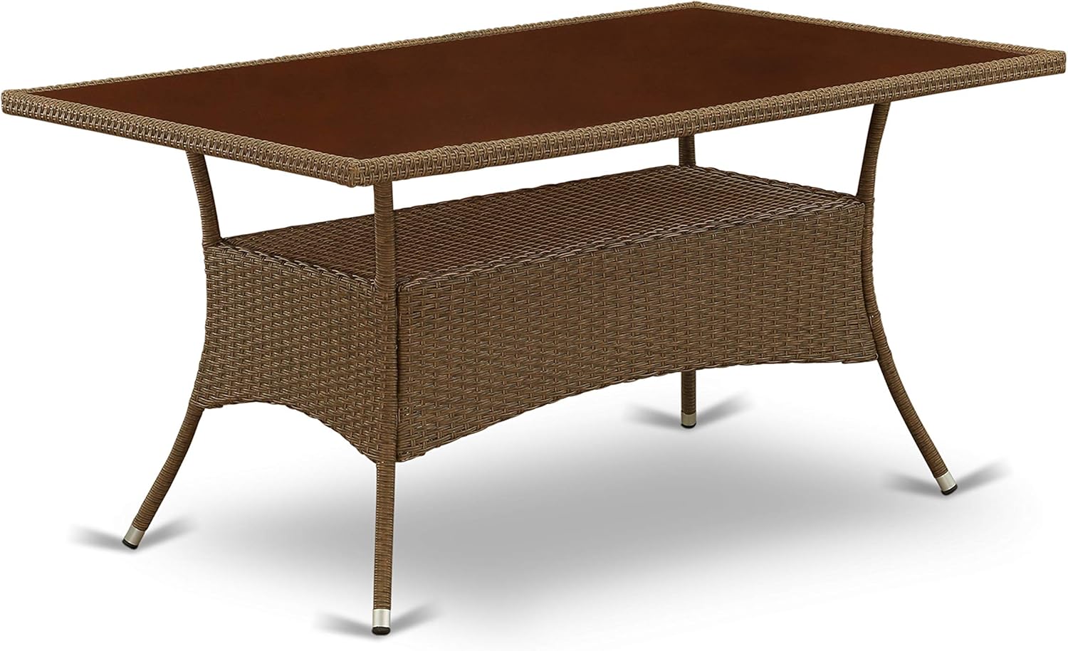 East West Furniture OSOS502A 5Pc Outdoor Brown Wicker Dining Set Includes a Patio Table and 4 Balcony Backyard Armchair with Linen Fabric Cushion: Furniture & Decor