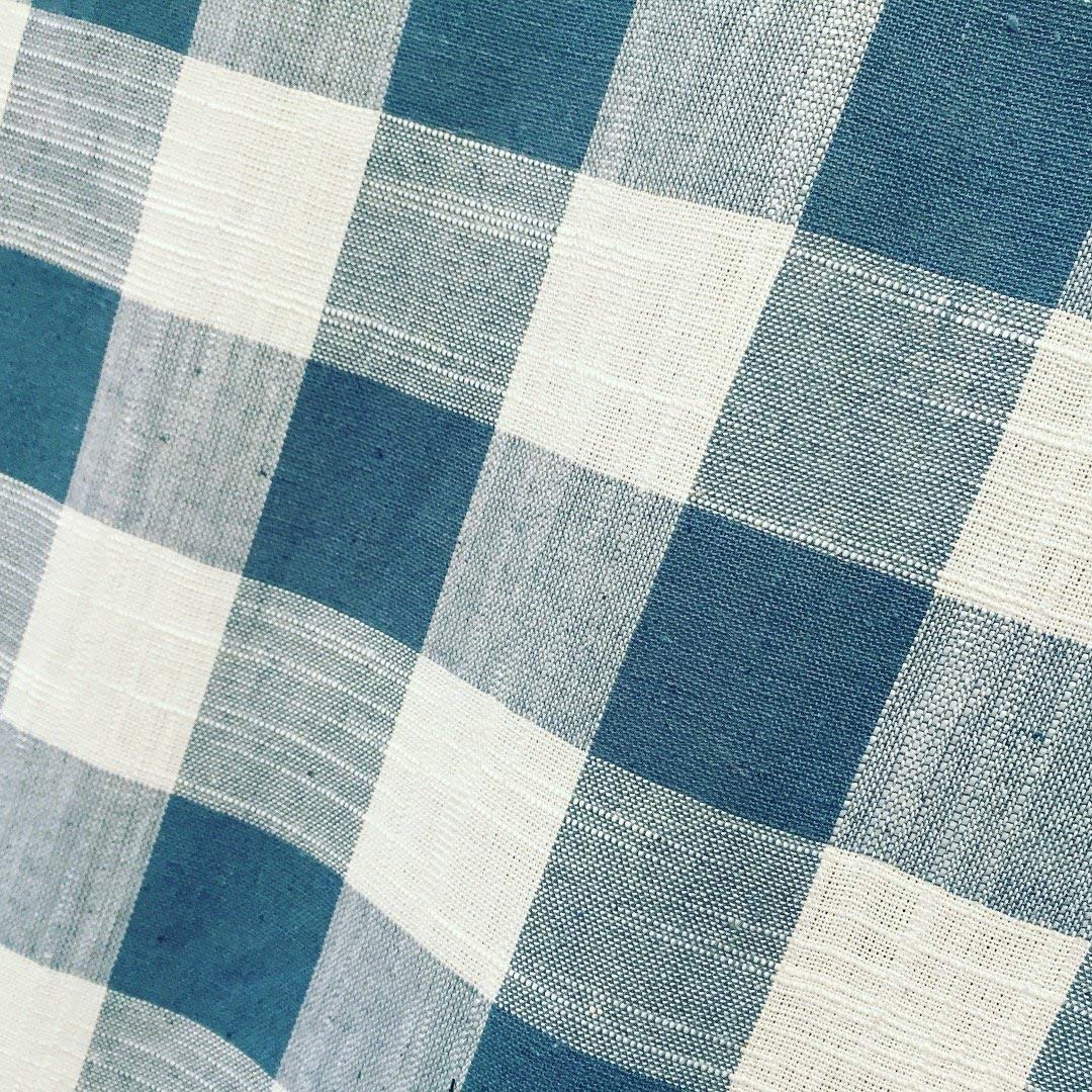Gingham Linen Checked Linen Fabric Check Material Buffalo Plaid - Dressmaking, Curtains, Home Furnishing - 140cm Wide (Duck Blue & White, 2 METRES)