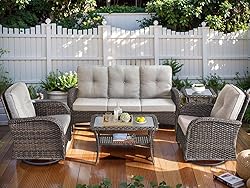 HUMMUH 5-Piece Patio Furniture PE Wicker Outdoor