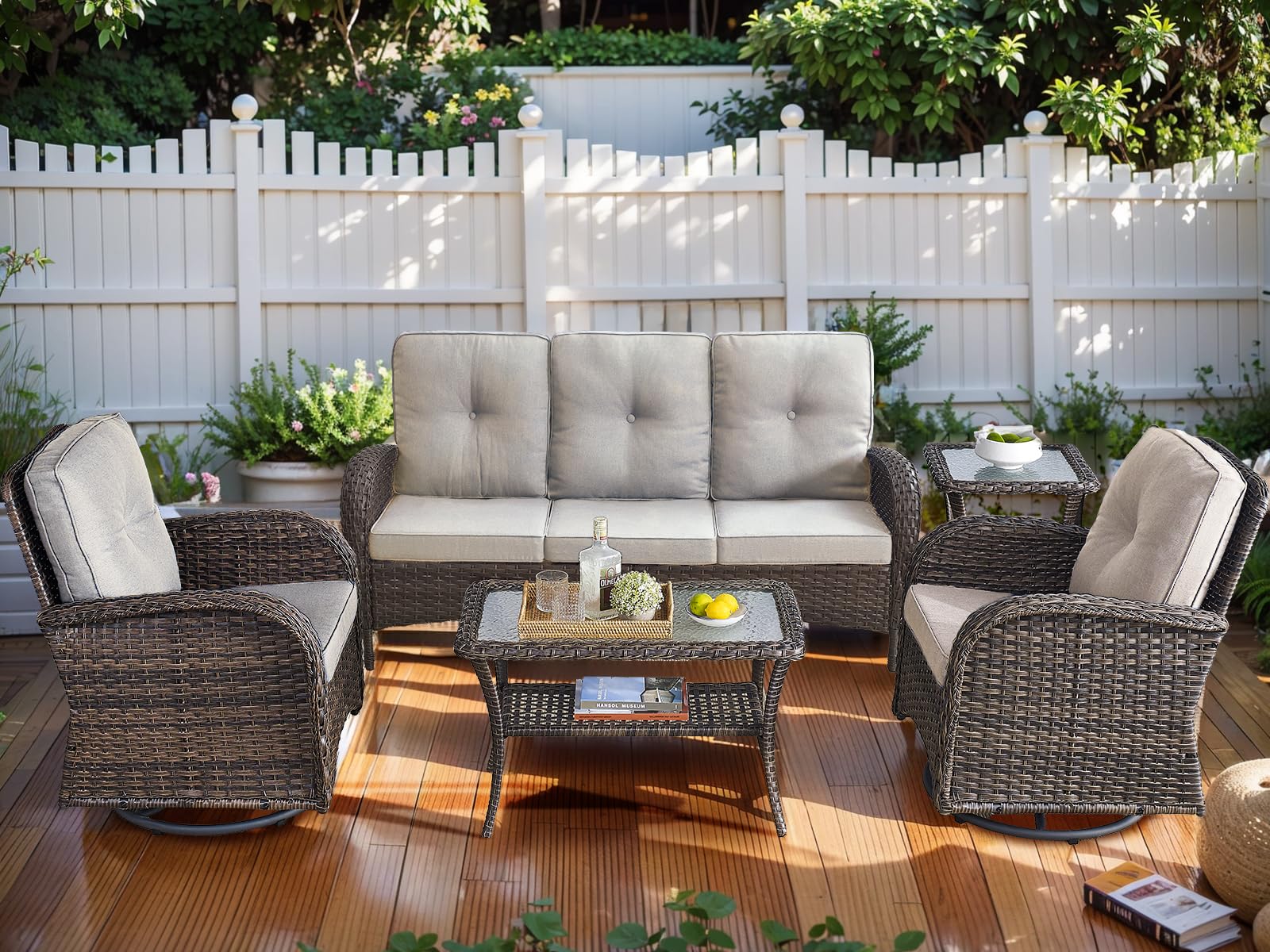 HUMMUH 5-Piece Patio Furniture PE Wicker Outdoor