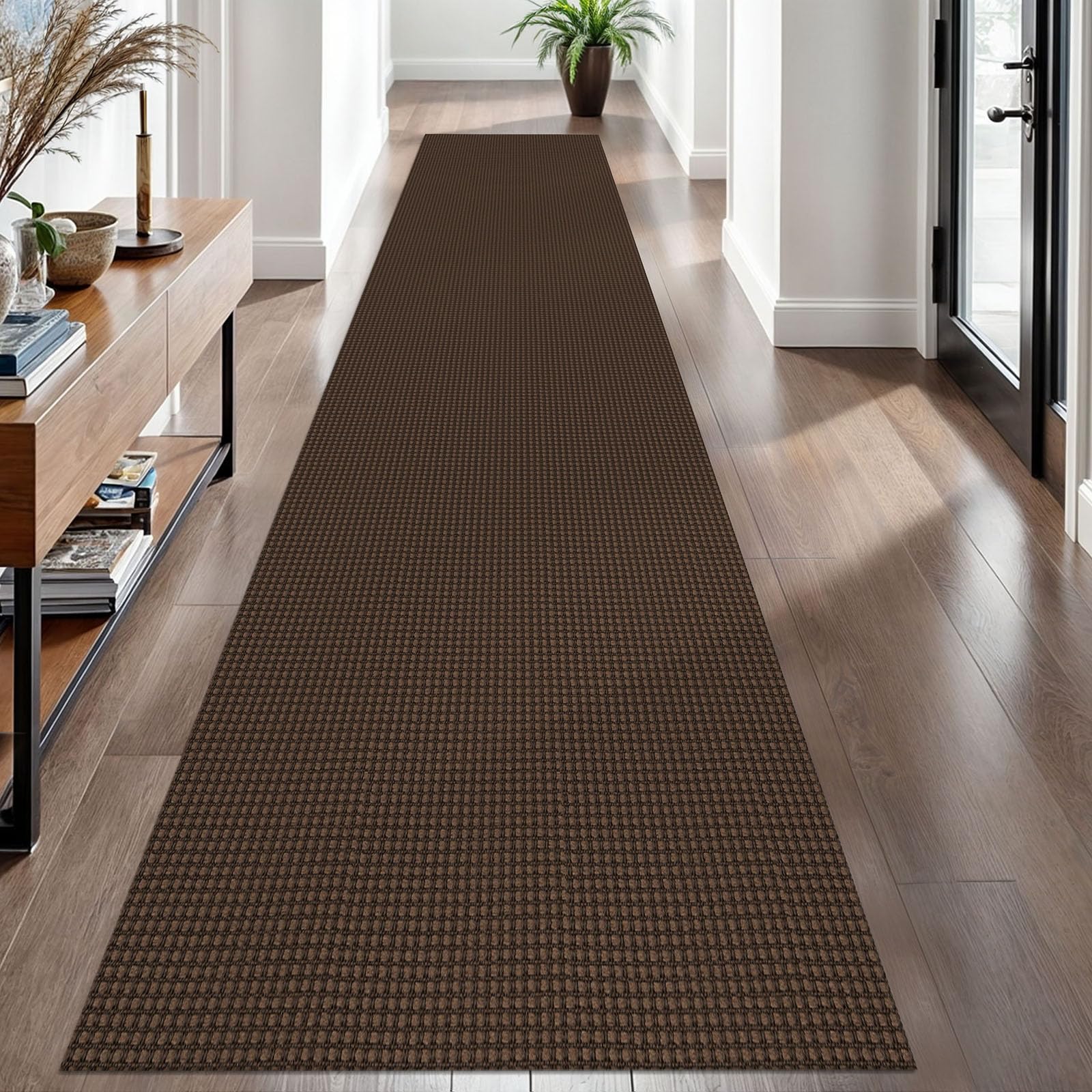 earthall woven runner rug 2.6x12 ft washable runners for hallways extra long cotton non slip rubber backed kitchen runner braided indoor floor carpet for entryway, hall, kitchen, brown 2'7" x 12' (runner) brown/coffee