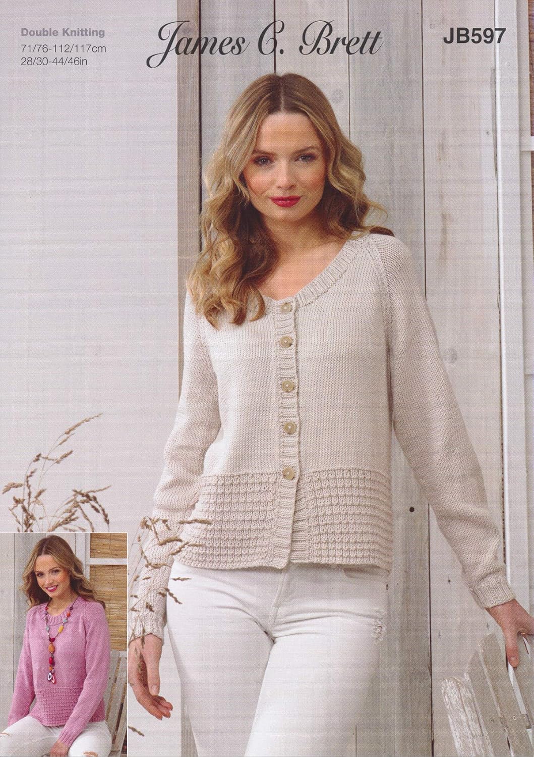 James C Brett Jb597 Knitting Pattern Womens Sweater And Cardigan In Pure Cotton Dk James C Brett Jb597 Knitting Pattern Womens Sweater And Cardigan In Pure Cotton Dk