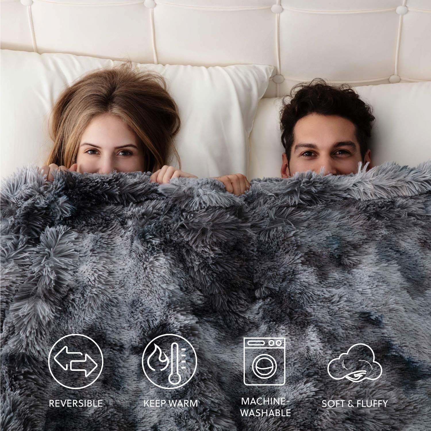Bedsure Soft Fuzzy Faux Fur Shaggy Blanket Throw Reversible Sherpa Fleece Shag Throw Blanket for Sofa, Couch and Bed - Warm Thick Fluffy Blanket as Gift,Plush Furry Throw (50x60 inches, Grey): Home & Kitchen