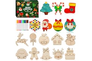 Worgree Christmas Crafts for Kids, 36pcs DIY Wooden Magnets Art Craft Supplies Painting Kit for Boys Girls Ages 4-8 8-12 Xmas Stocking Stuffers Toys Party Favors Gifts Goodie Bag Fillers Holiday Decor
