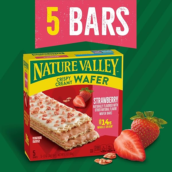 NATURE VALLEY CRISPY CREAMY WAFER BARS, STRAWBERRY, WHOLE GRAIN, 5 BARS, 6.5 OZ