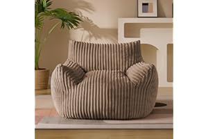 Giant Plush Bean Bag Chair for Adults with Armrests - Oversized Comfy Khaki Beanbag Lounge Lazy Floor Sofa Chair for Living R