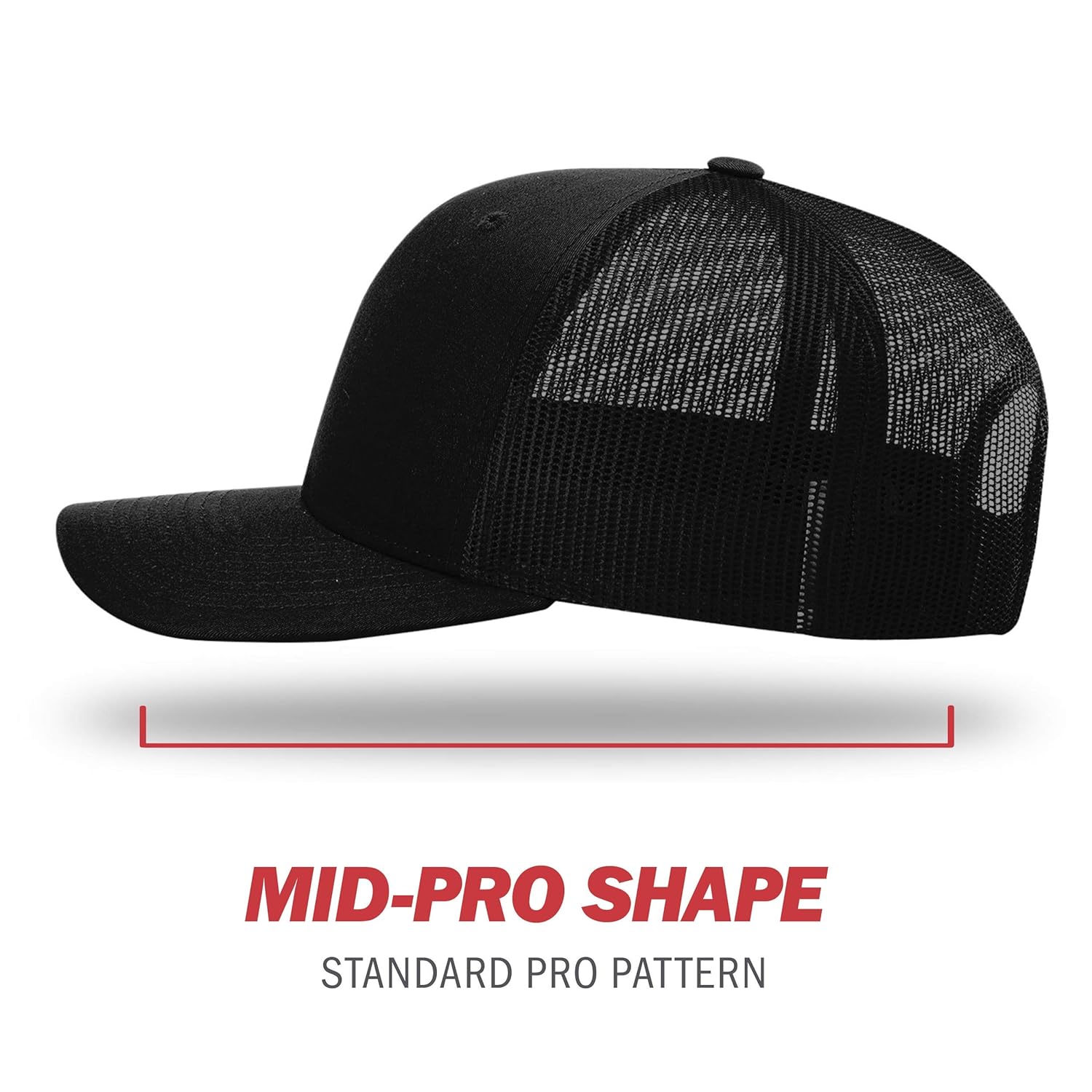 Richardson Unisex 112 Trucker Adjustable Snapback Baseball Cap, Solid Black, One Size Fits Most: Beauty