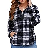 AQOTHES Womens Loose Casual Zipper Sherpa Fleece Pockets Pullover Sweatshirt for Women