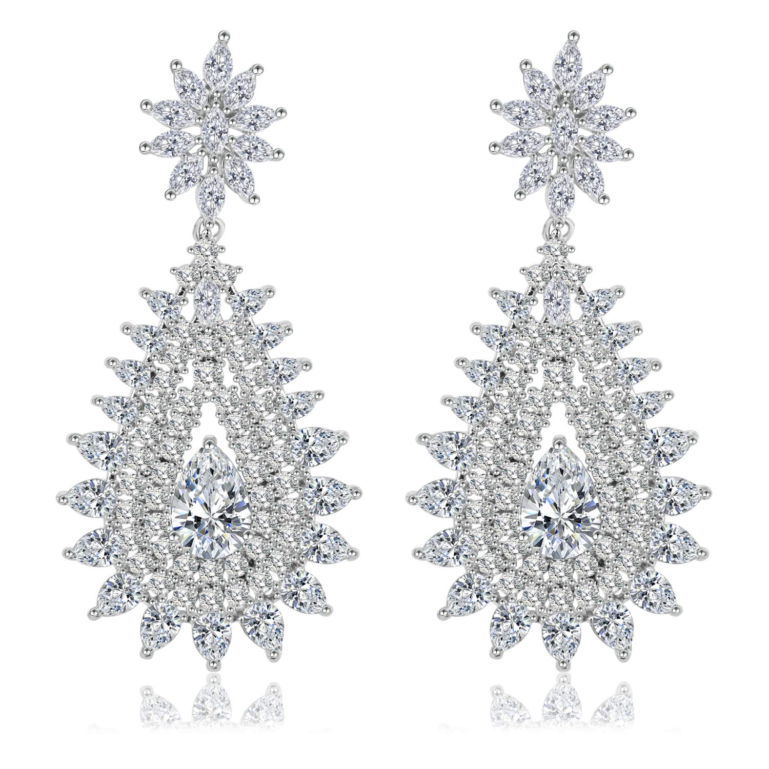 BiBeary Women CZ Zircon noble elegant Dangle Earrings for Women silver-tone