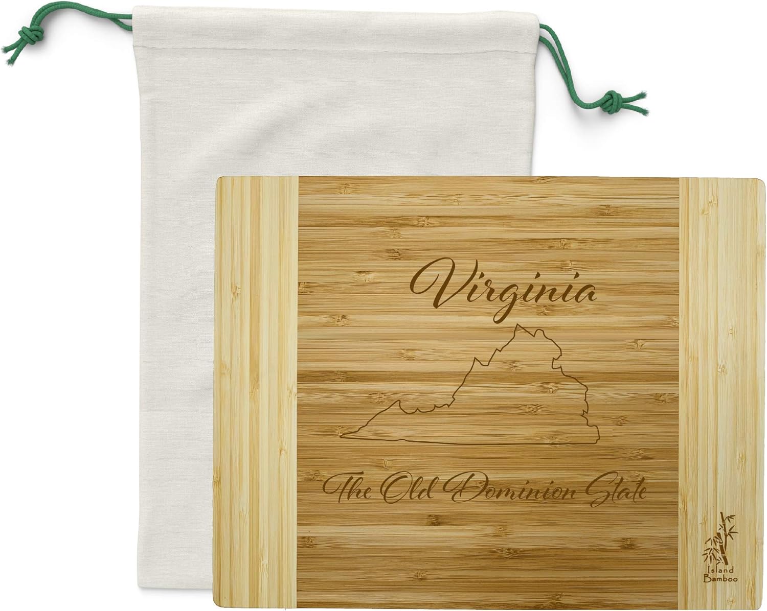 Island Bamboo USA Virginia Engraved State Cutting Board - Great for Kitchen Decor, Cheese Server, Personalized Charcuterie Board, Serving Platter, or Gifts for the Home with Canvas Bag