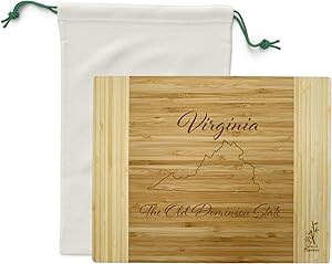 Island Bamboo USA Virginia Engraved State Cutting Board - Great for Kitchen Decor, Cheese Server, Personalized Charcuterie Board, Serving Platter, or Gifts for the Home with Canvas Bag