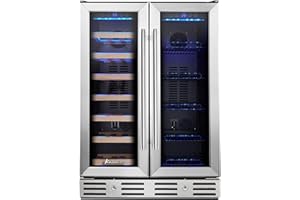 Kalamera Wine fridge, 24 inch Wine and Beverage Refrigerator Under Counter, Dual Zone Wine Cooler w/20 Bottles & 78 Cans, Seamless Steel Door