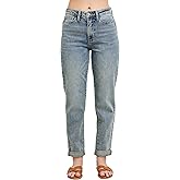 Judy Blue Womens Jeans - High Waisted Vintage Wash Double Roll Cuff Boyfriend