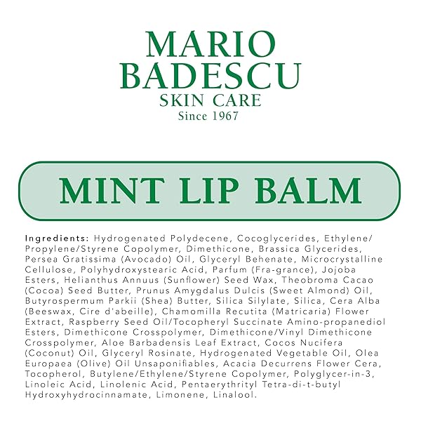 MARIO BADESCU MOISTURIZING MINT LIP BALM FOR DRY CRACKED LIPS, INFUSED WITH COCONUT OIL AND SHEA BUTTER, ULTRA-NOURISHING LIP CARE MOISTURIZER FOR SOFT, SMOOTH AND SUPPLE LIPS, 0.35 OZ