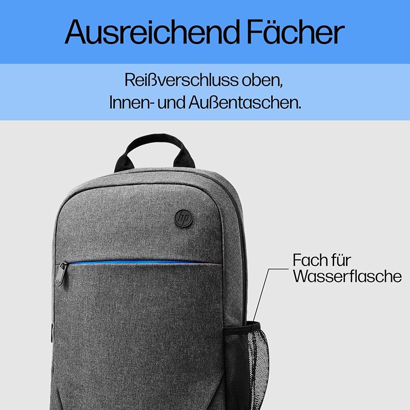 Prelude Laptoprucksack 15,6 Zoll – wasserabweisend, leicht & robust – Notebook Rucksack für Reisen, Business, Schule & Uni – gepolstert, mit Trolley-Gurt & Zubehörfächern – Grau