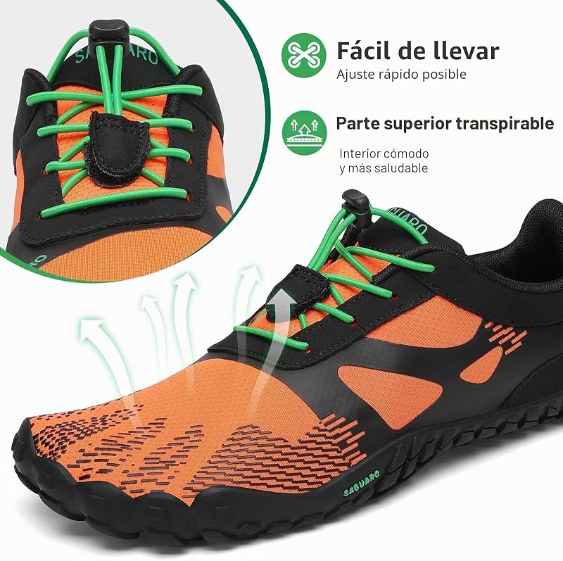 Homens Mulheres Ténis Descalços Minimalistas Cinco Dedos A Correr Ginásio Caminhadas para Respirável, Leve Antiderrapante Laranja Puro, Gr.46