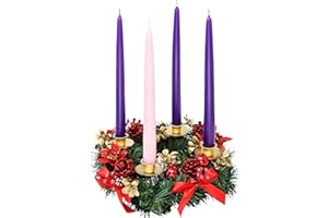 ELITE HOLIDAY PRODUCTS Christmas Advent Wreath - Red Berry Season Centerpiece Decor - Advent Candle and X-mas Candles Decorations