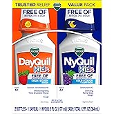 VICKS Kids DayQuil & NyQuil Cold & Cough Relief Liquid Co-Pack, Free of Artificial Dyes & Sugar, Multi-Symptom Relief of Cough, Sneezing, Runny Nose, Mucus, and Chest Congestion, for Ages 6+, 2x6oz