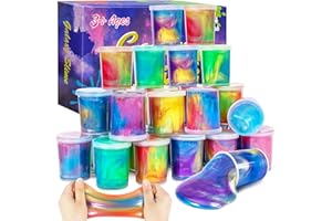 Eunvabir 24 Pack Galaxy Slime Party Favors Kit for Kids, DIY Non-Sticky Slimes Stress Relief Toys for Girls Boys, Christmas Valentine Birthday Classroom Prizes/Games/Gifts