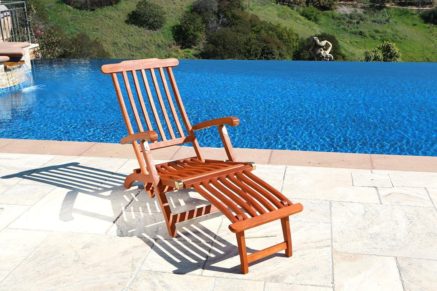 Lounge Chair Folding Recliner Outdoor Wood Pool Patio Beach Yard Lounger Summer: Kitchen & Dining