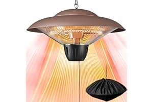 DANLUKE Outdoor Patio Heater, 1500W Electric Hanging Patio Heater, Ceiling Mounted Heater for Balcony, Infrared Heater for Courtyard, Garage, Patio, Overheat & Tip-Over Protection, IP34 Waterproof, Brown
