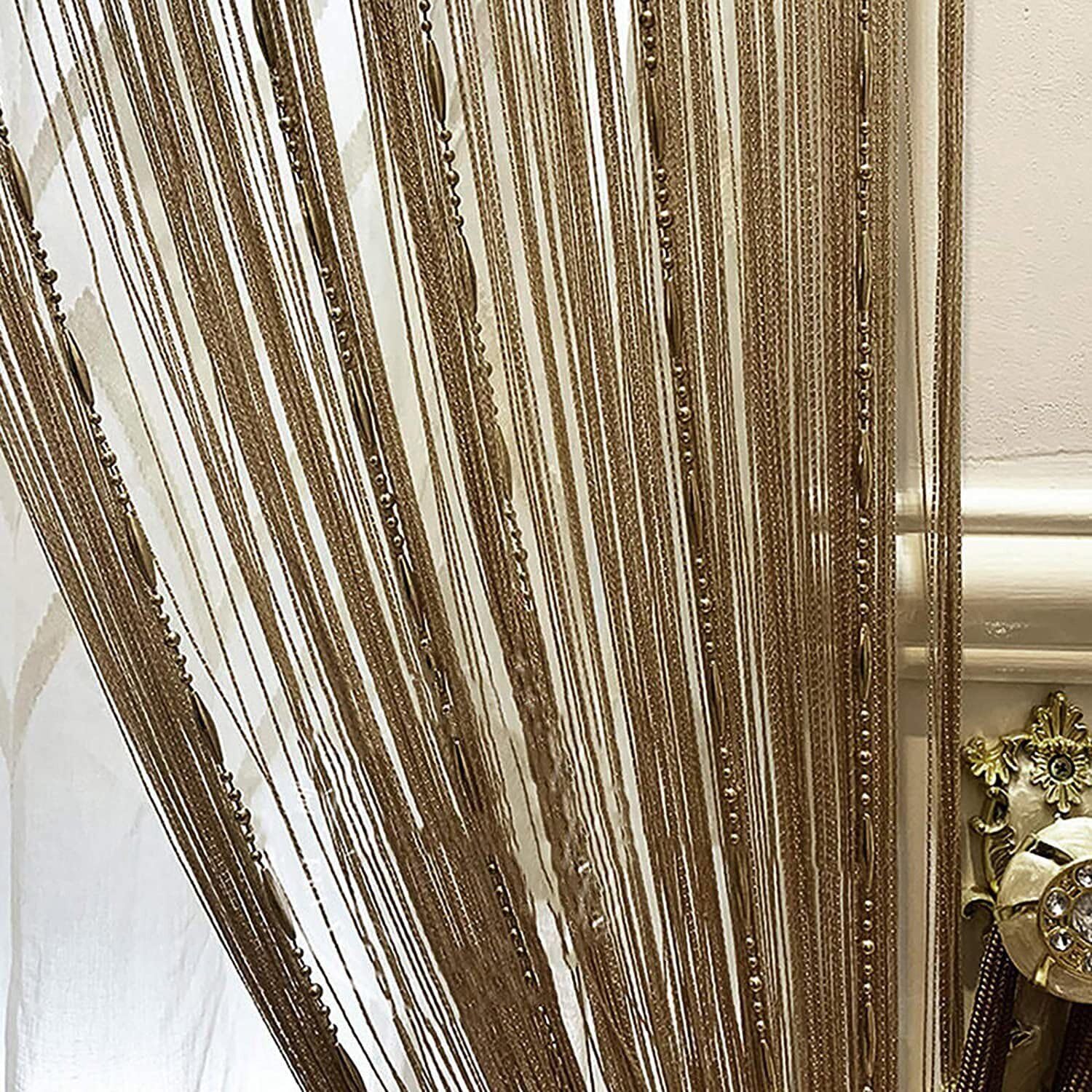 Dew Drop Chain Bead Curtain String Door Room Divider Fly Bug Screen Tassel String Line Door Curtains Window Room Divider Decorative Tulle Curtains For Room String Bead Curtain (Champagne)