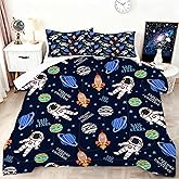 VTKON Boys Blue Space Comforter Set Full Size Kids Cartoon Outer Space Bedding Set Cute Astronaut Rocket Bed Set for Bedroom Decor Soft Microfiber Planets Quilt Set with 1 Comforter +2 Pillowcases