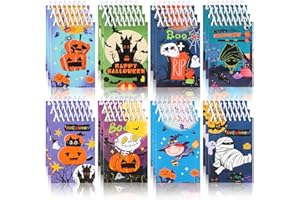 LOMIMOS 24 Pcs Halloween Spiral Notepads,Notebook Mummy Pumpkin Skeleton Ghost Trick Or Treat for Kids School Classroom Party Favors 8 Design