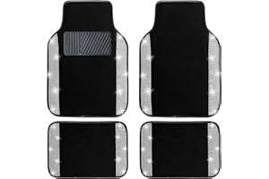 NBTEPEM Bling Car Floor Mats Full Set, Universal Fit Most Cars,SUV, Trucks, 4 pcs Sparkle Glitter Diamond Carpet for Women Girls with Anti-Slip Pad (Silver Diamond)