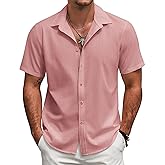 COOFANDY Mens Short Sleeve Button Down Shirts Casual Linen Summer Beach Shirt Wrinkle Free