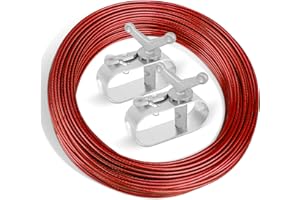 BULARIE 100ft Pool Cover Cable & 2 Winch Suitable for Above Ground Swimming Pool Plastic-Coated Steel Cable Aluminum Spring Loaded Ratchet for Securing Above Ground Swimming Pool Covers (Red)