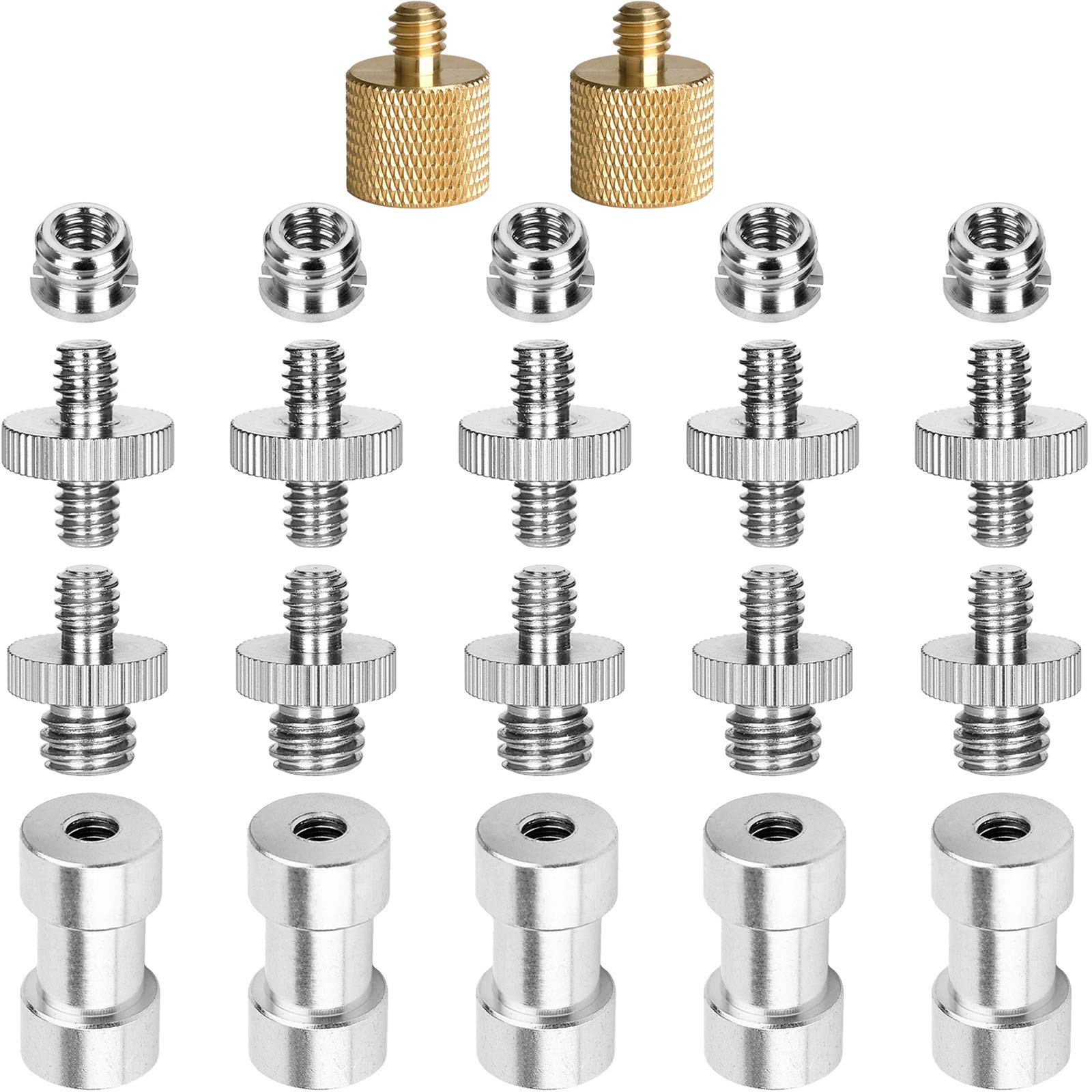 ChromLives 1/4 to 3/8 Tripod Screw Adapter Set - 22Pack Brass Spigot Screw Mount for Camera, Monopod, Ballhead, Flash Light