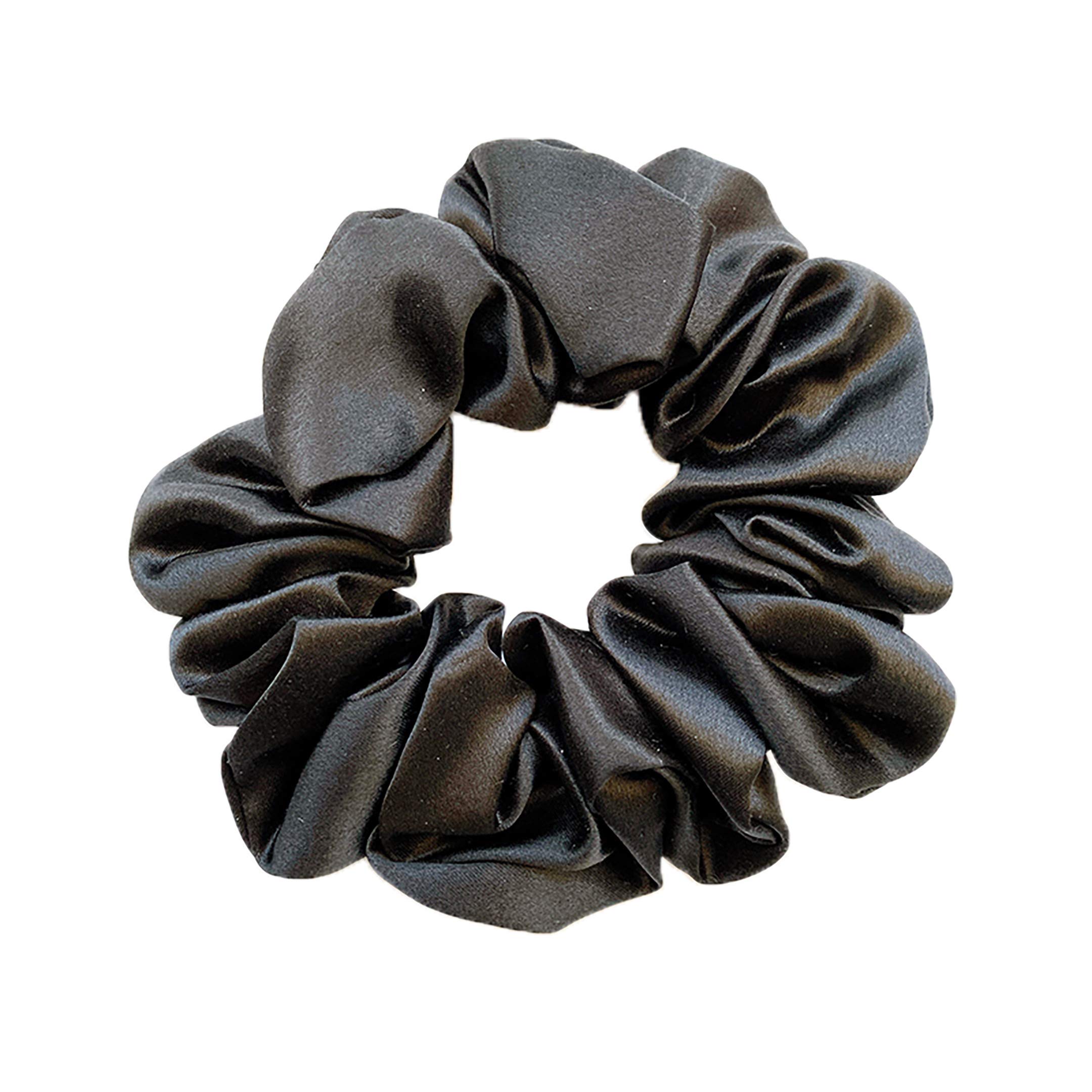 Jasmine Silk Pure Silk Charmeuse Scrunchie - Scrunchies For Hair (Black)