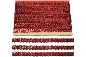 dlboboai Sequin Ribbon Trim Polyester Braided Ribbon 10 Yards 30mm Wide Lace Trim for Sewing Crafts Clothing Curtains Accessories Lampshade Home DIY Decoration (Red, 30mm Wide)