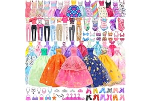 ZITA ELEMENT 101 Pcs Doll Clothes and Accessories Ramdom Style Gift Box Package, 5 Wedding Gowns 2 Fashion Dresses 2 Casual Outfit 2 Swimsuits 67 Accessories for 11.5 inch Doll Clothes for Age 3-10