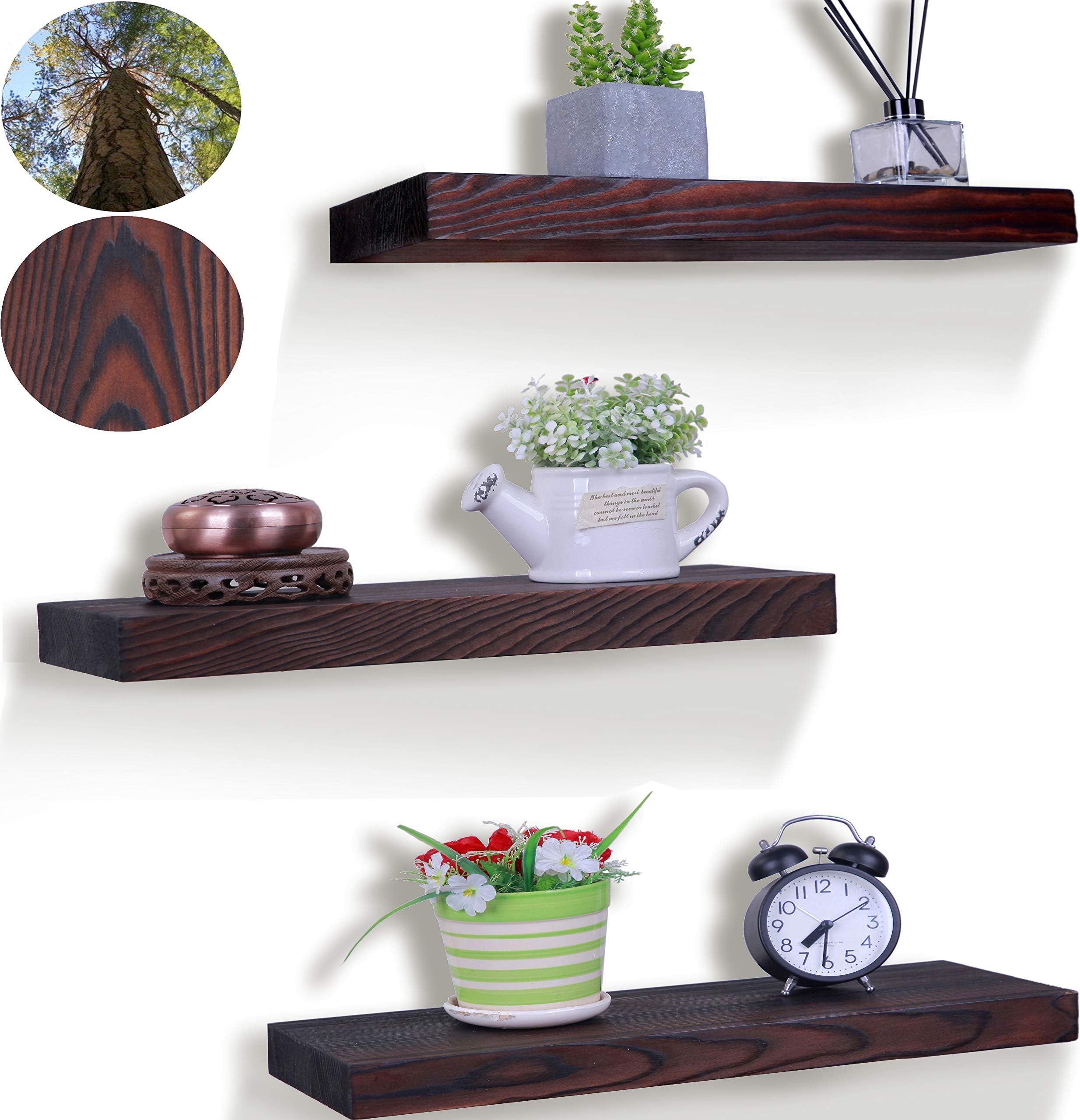 HXSWY Rustic Floating Shelves Farmhouse Wood Shelves Wooden Wall Shelf Set of 3