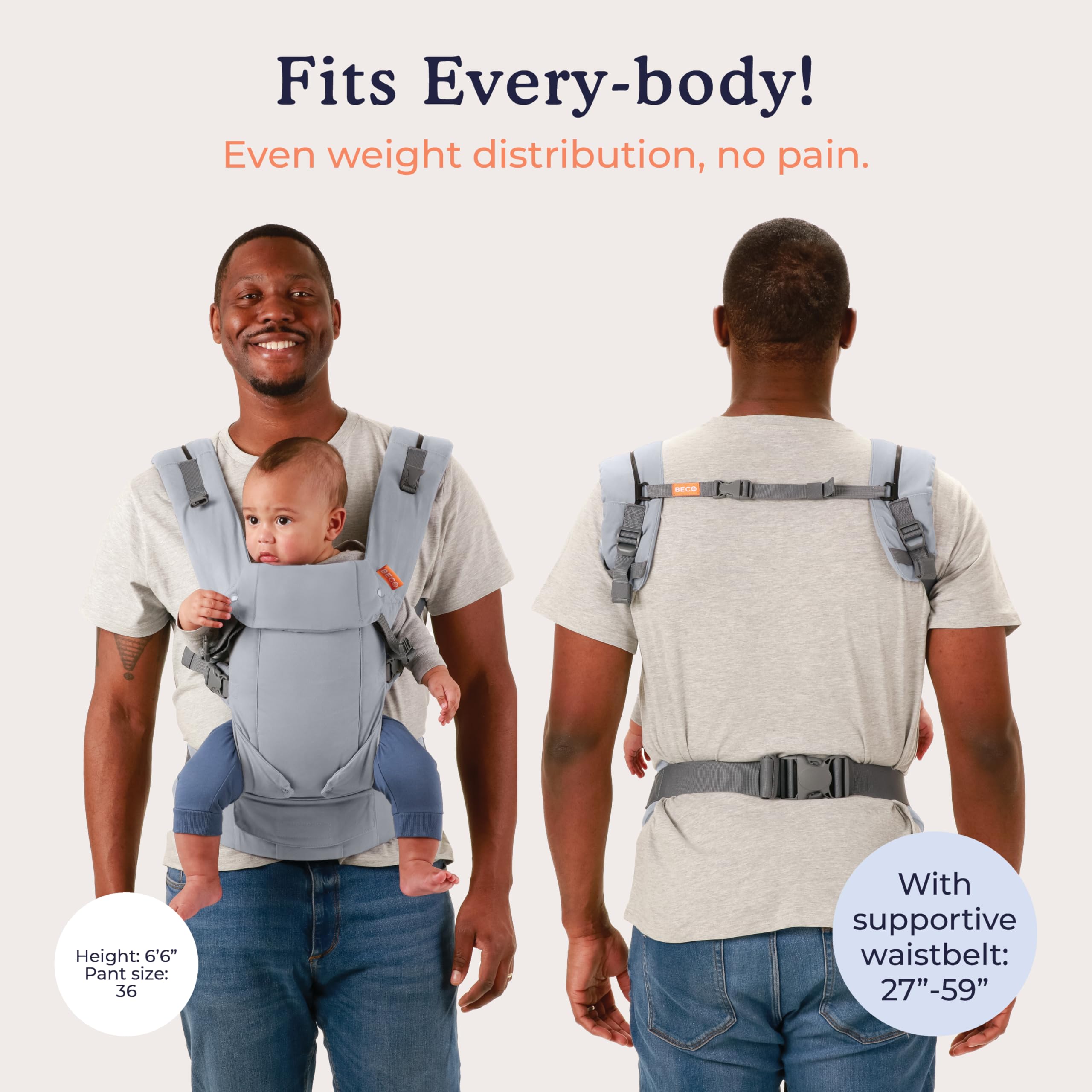 Beco Gemini Baby Carriers from Newborn to Toddler - Certified Ergonomic Newborn Baby Carrier for Infants and Children of 7-35 lbs - M Shape, Adjustable Seat, 100% Cotton (Grey)